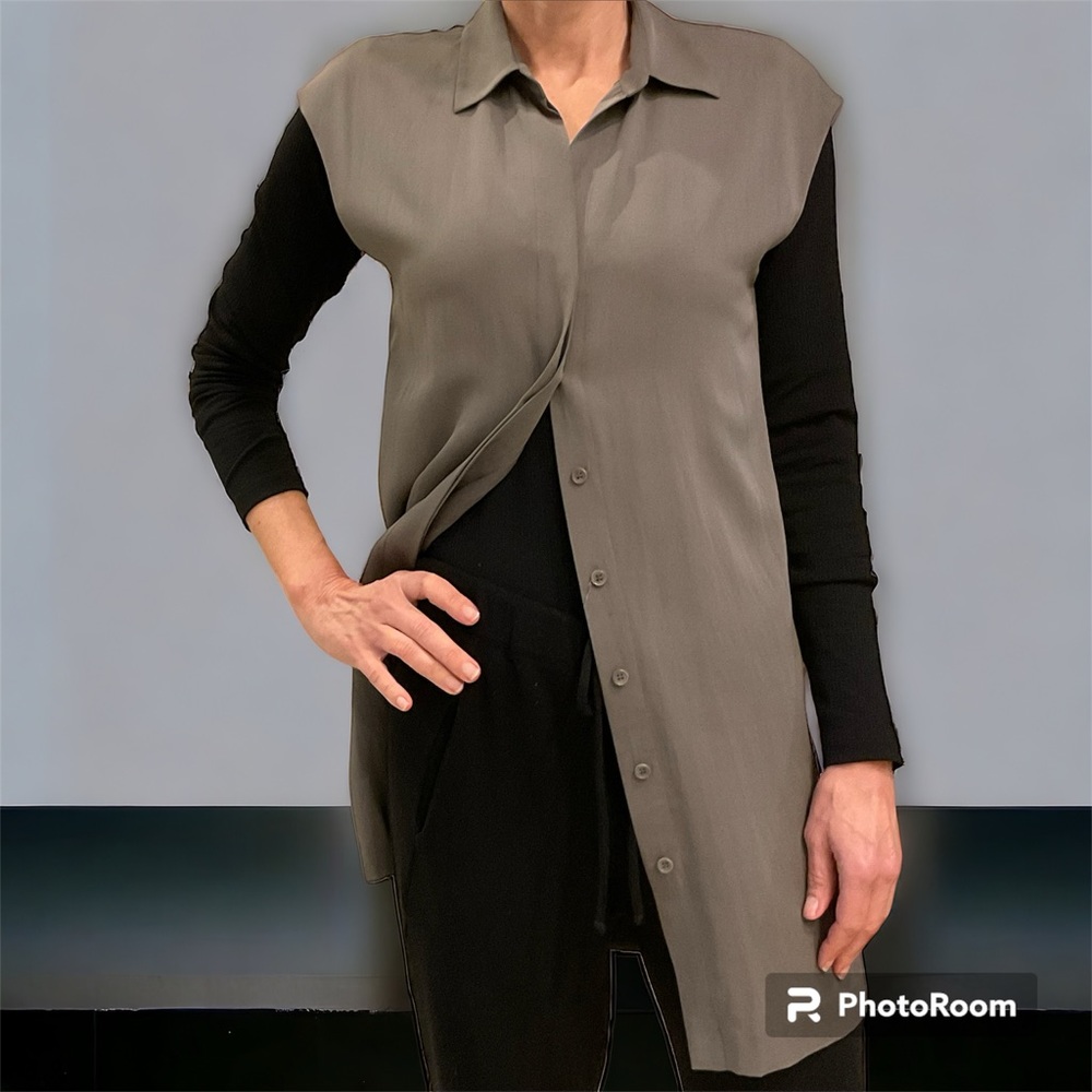 Theory Grey Silk Sleeveless Dress / Blouse, Button Front, Lined, Size 0, Luxury! - Picture 12 of 13